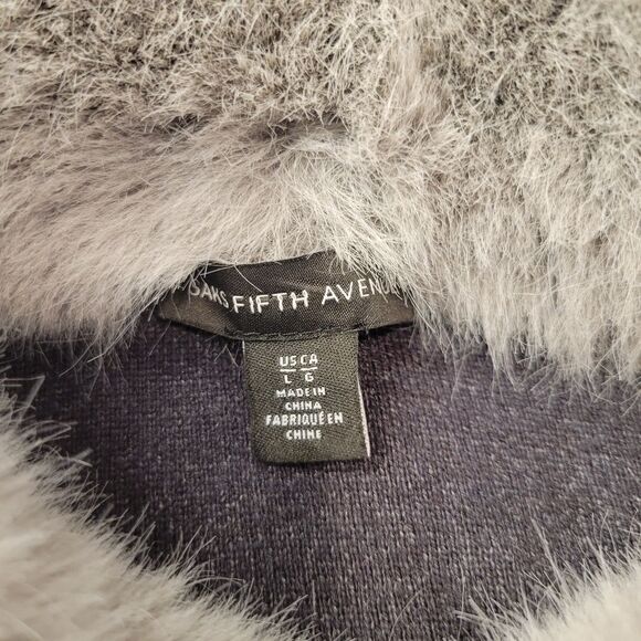 Saks Fifth Avenue Faux Fur Gray Sweater Size Large Full Zipper - Picture 4 of 8